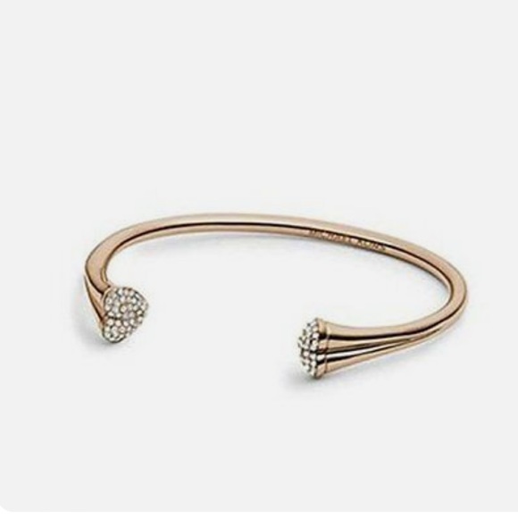 $125 Michael Kors Metallic Goldtone Pavé Heart Open Crystal Cuff Bracelet - Picture 4 of 7